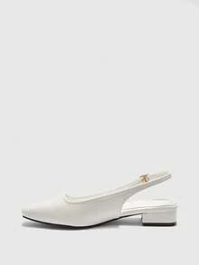 CUCCOO BIZCHIC Women's Exquisite Square Toe Beige Simple Commuter Workplace Wear Low Heel Thick Heel Shoes Exposed Heel Shoes - Off-white - View 10