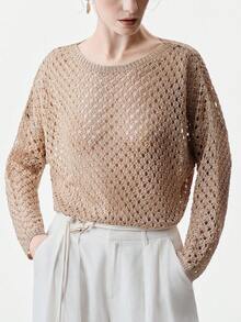 Aalyst Women's Off-Shoulder Loose Cropped Knit Sweater, Elegant Casual Daily Wear, Spring/Summer