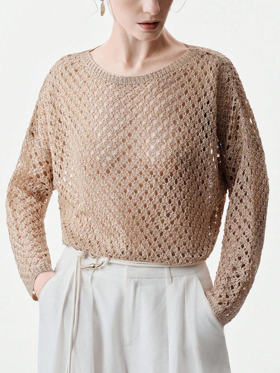 Aalyst Women's Off-Shoulder Loose Cropped Knit Sweater, Elegant Casual Daily Wear, Spring/Summer