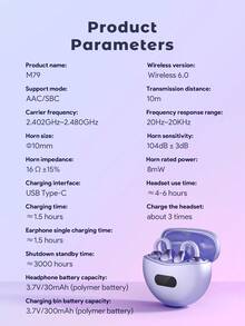 Teckwe Purple LED Display Clip-On Earphones, Sound-Proof, Long-Wearing Comfort, Open-Ear Sports Design, Wireless Earbuds With Voice Call Support, Valentine's Day Gift - one-size - View 8