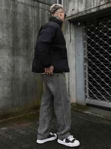 Artur Kramer 男士长袖纯色休闲立领黑色羽绒服，秋冬款 - 黑色 - 查看 4