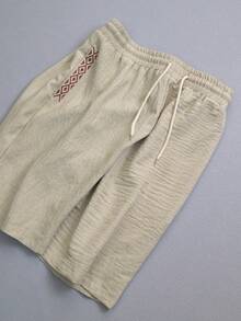 Manfinity RSRT Men's Drawstring Waist Pocket Geometric Print Casual Versatile Daily Wear Shorts - Khaki - View 4