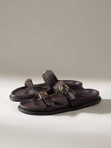 Solecia Women's Fashion Brown Comfortable Flat Beach Sandals For Christmas - Rust Brown - View 10