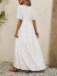 EMERY ROSE Polka Dot Print A-Line Dress Maxi Women Outfit - White - View 2