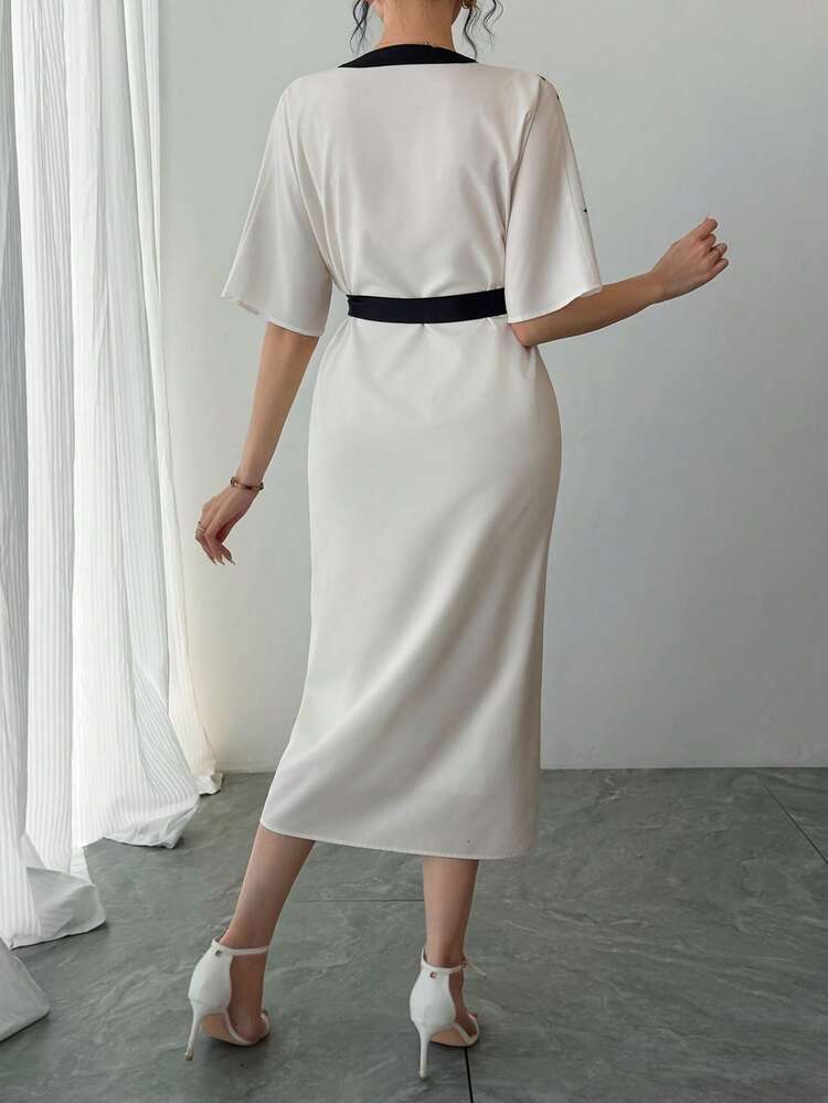 Women's Elegant Floral Patchwork Belted Mid-Length Dress, Summer Spring Wedding Guest Dress Sundress
