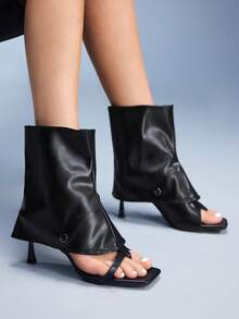 CUCCOO GRLICON Women's Fashion Pinch Square Toe Stiletto Sandals Cool Boots Valentine's Day - Black - View 2