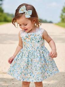 SHEIN Playful Pals 2024 Summer New Floral Strap Dress, Pastoral Style For Baby Girl - Multicolor - View 1