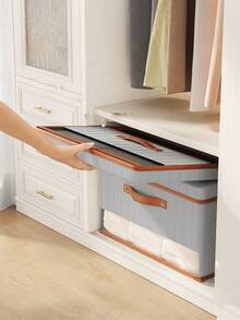 1 Hộp đựng đồ gấp gọn có khóa kéo và tay cầm, màu xám, hình vuông, bằng vải, có nắp đậy, dùng để sắp xếp quần áo, đồ chơi trong tủ quần áo, đồ trang trí nhà cửa. - Nhiều màu - Xem 2