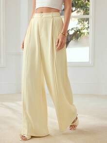 MOTF PREMIUM 优雅褶裥垂褶宽松阔腿裤 - 淡黃色 - 查看 8