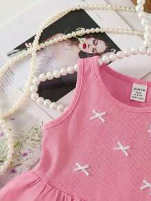 SHEIN Cute Pink Knitted Sleeveless Romper For Baby Girl, Summer - Pink - View 6