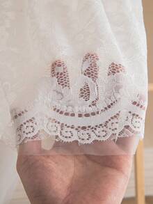 SHEIN Young Girl Elegant & Cute White Lace Ruffle Hem Dress, Young Girls - White - View 4
