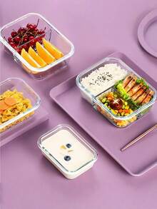 1pc Glass Meal Prep Containers, Transparent Microwave Rectangular Food Storage Boxes, Lunch Box For Office Workers, Home Use - Green - View 5