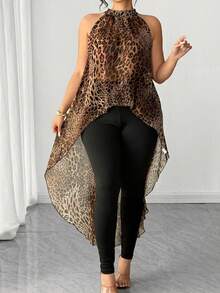 Elenzga Bộ đồ 2 mảnh dành cho nữ cỡ lớn, chất liệu chiffon, kiểu cổ yếm, thiết kế ngắn phía trước và dài phía sau, gồm áo và quần legging, thích hợp cho lễ tốt nghiệp, các ngày lễ, Ngày Valentine, lễ hội âm nhạc, Ngày của Mẹ, Halloween, Lễ Tạ ơn, Lễ Phục sinh, Ngày Quốc khánh, dạ hội, hẹn hò, tiệc tùng, đám cưới, dã ngoại và nhiều dịp khác. - màu nâu - Xem 7