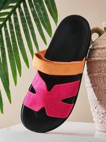 SHUZIA صنادل نسائية مسطحة عصرية وشاملة - أحمر بنفسجي - مشاهدة 3