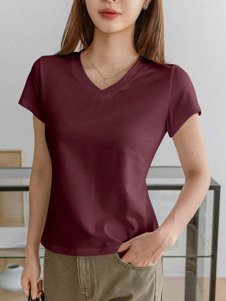 Women's Casual V-Neck Short Sleeve Solid T-Shirt, Business Casual Women, Teacher