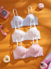 Eraneu 3pcs/Set Women's Thin Sexy Petite Bras With Underwire, Cute Padded Bras For Small Bust - Multicolor - View 4