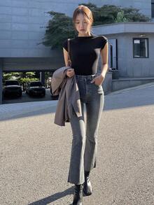 DAZY Solid Batwing Sleeve Tee - Black - View 5