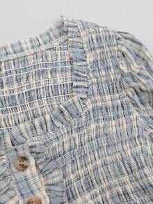 SoleilVie 女士休闲荷叶边格子衬衫，夏季 - 彩色 - 查看 8