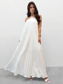 Firerie 女士优雅、精致、浪漫、端庄、简约通勤、日常、情人节、约会、派对、婚礼宾客、度假A字连衣裙 - 白色 - 查看 6