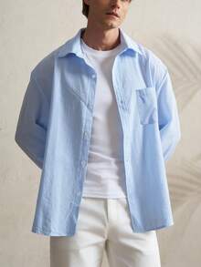 Manfinity Dauomo Men's Casual Fashion Long Sleeve Top And Shorts Set - Blue - View 4