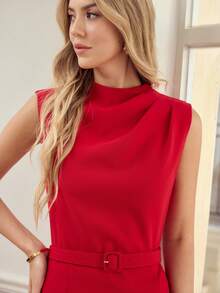 MOTF PREMIUM WOMEN'S PLEATED FISH TAIL HEM DRESS - Red - View 6