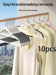 10pcs Multi-Functional Household Clothes Hangers, Traceless Non-Slip Design, Thickened And Reinforced Shoulder-Saving Dual Hangers, Suitable For Drying Wet And Dry Clothes - Grey - View 3