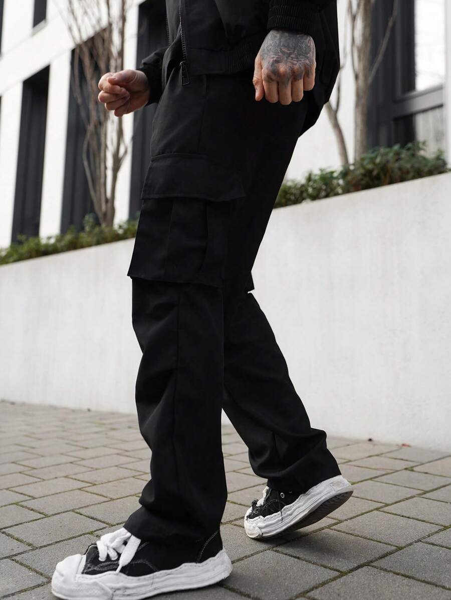 Artur Kramer Men's Casual Fashion Cargo Pants With Multiple Pockets, Workwear Trousers For Spring And Autumn - Black - View 1