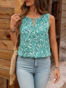 EMERY ROSE Camisa sin mangas estampada casual de mujer, verano - verde menta - Ver 1