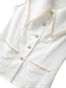 Chiquease Franclia Fashion Waist Cinched, Versatile Commuter, Single-Breasted Contrast Trim, Elegant Sleeveless Women Jacket - White - View 7