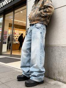 HIMLAND Men's Casual Everyday Washed Slant Pocket Loose Fit Jeans - Blue - View 6