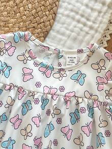 SHEIN Vintaside Kids 女婴幼儿/新生儿 0-3 岁休闲可爱甜美趣味荷叶边袖连衣裙，适合春夏日常穿着和外出活动 - 彩色 - 查看 8