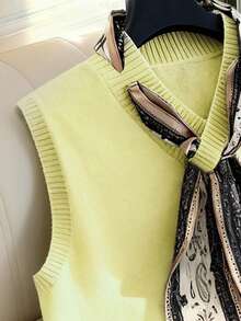 GlowEve Elegant Design Women's Scarf Necktie Knitted Vest - Yellow - View 5
