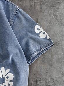 AXEPEAK Men's Washed Printed Casual Shirt, Fashionable Lightweight Shirt - Blue - View 4