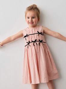 Maija Kids Đầm nhung không tay cổ tròn phối họa tiết dễ thương cho bé gái - Hồng - Xem 1