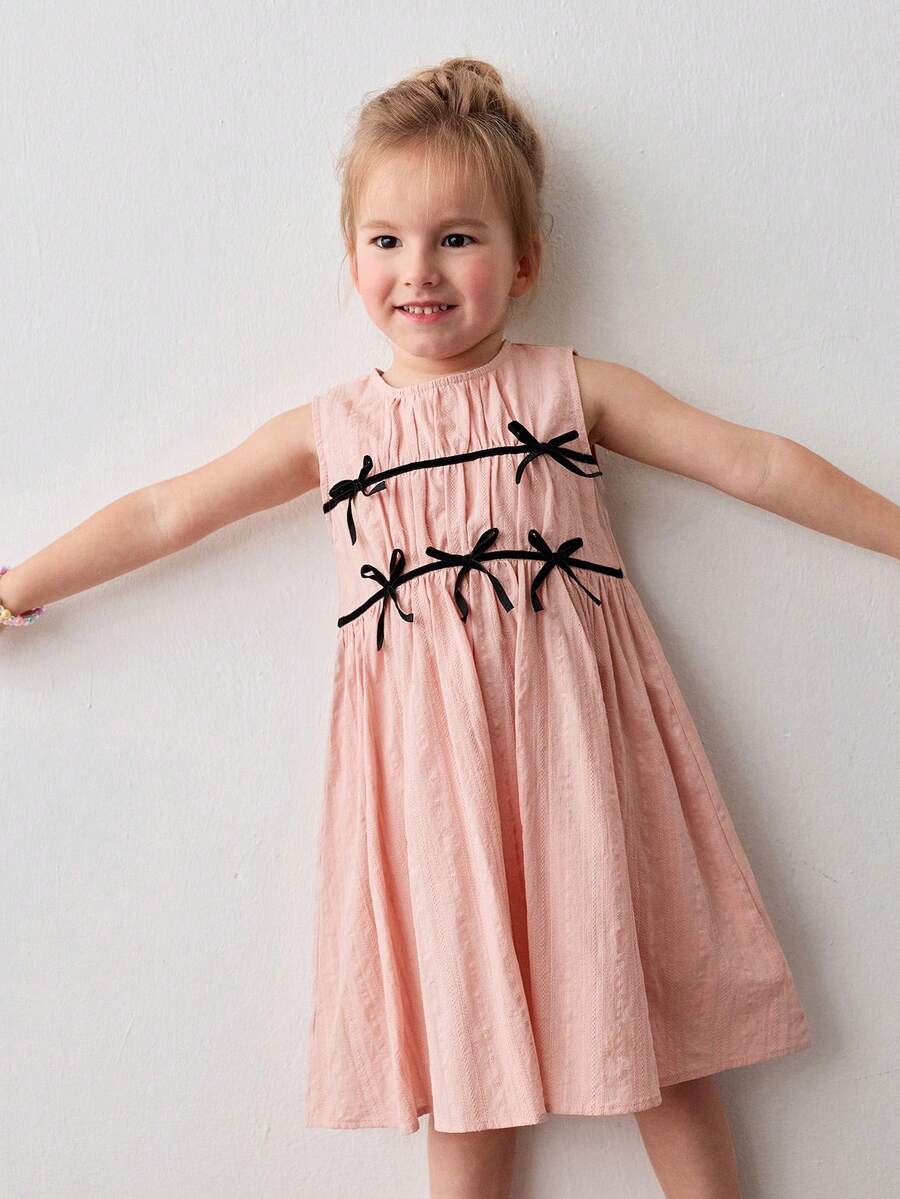 Maija Kids Đầm nhung không tay cổ tròn phối họa tiết dễ thương cho bé gái - Hồng - Xem 1