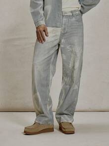 Musero Denim Straight Leg Trouser Pants All Over Print Button Belt Loop Detailing Jeans Co Ord Sets Bottoms Only Essentials Spring&Summer - Multicolor - View 2