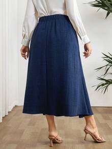 Modelyn Plusstorlek Kvinnor Hög Midja Plisserad Casual/Arbetskjol - Blå - Visa 2