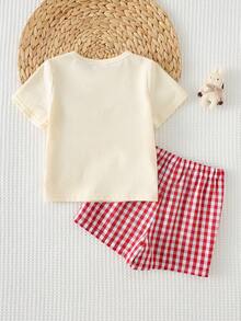 Cozy Pixies 2pcs Baby Girl Cartoon Animal Print Soft Knit Crew Neck Short Sleeve Top And Elastic Waist Pants Set - Multicolor - View 2