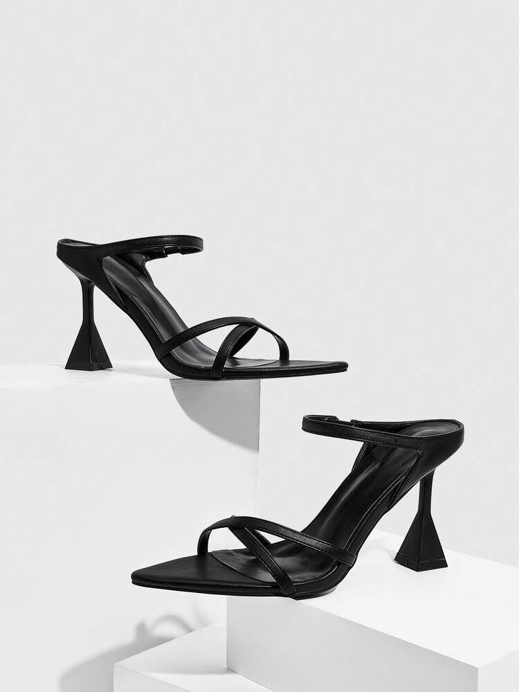 CUCCOO SZL Women's Fashion Minimalist Versatile Street Casual Commute Criss-Cross Open Toe Flared High Heel Shoes Valentine's Day Prom Heels