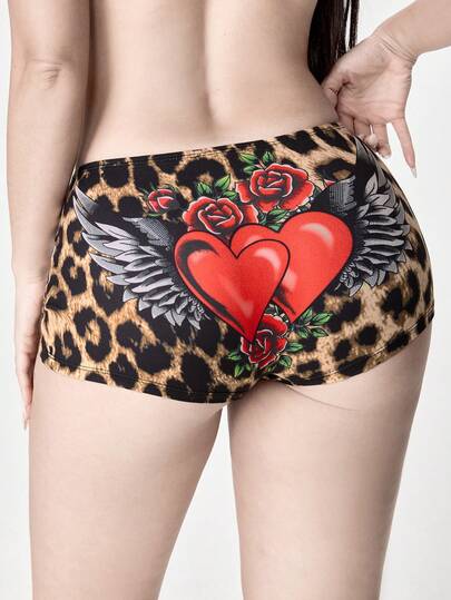 ROMWE Grunge Punk Calzoncillos tipo bóxer con estilo de tatuaje vintage de corazón, alas y rosa punk rock