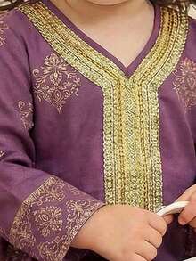 SHEIN 女婴拼接缎带印花长袖连衣裙，秋季 - 彩色 - 查看 5