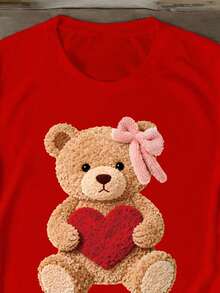 EMERY ROSE 大码圆领短袖休闲熊图案T恤 - 紅色 - 查看 5