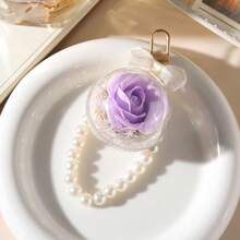 1pc Stylish And Luxurious Rose Keychain With Pearl Bow, Exquisite Car Keychain Accessory. - Multicolor - View 6