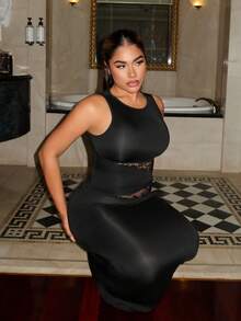 Maria Perezxox Women's Black Elegant Lace Stitching Sincere Long Dress,Elegant Women Dresses,Party Women Outfits,New Years Women Dress,Black Women Dresses,New Years Women Outfit,New Year Party Dress Summer Dresses For Women, Tall Women - Black - View 3