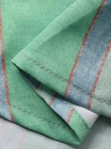 DAZY 女士轻薄休闲条纹长袖开衫衬衫，宽松防晒秋季上衣 - 綠色 - 查看 7