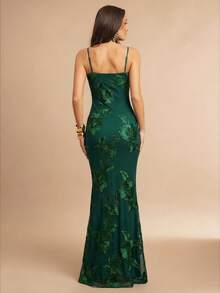 Silquee 3D Floral Sexy Bodycon Slip Dress ,Summer Dress,Elegant Dress - Dark Green - View 2