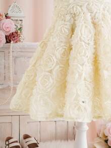 Babygirl Elegant & Cute Apricot Mesh Floral Bow Decor Short Sleeve Dress Apricot Solid Color Cardigan & Elegant Cute Mesh Dress For Baby Girl Baby Girl Fluffy Dress Newborn Baby Girl Dress Luxury Baby Girl Dress Baby Girl Dress And Jacket Set Baby Girl Tulle Dress Three-Dimensional Texture Fabric Bow Dress, Neck-Wrap Dress - Multicolor - View 6