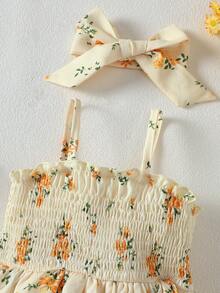 SHEIN Vintaside Kids BABYGIRL Summer Spaghetti Strap Romper With Ruffled Hem, Playful And Suitable For Everyday Wear