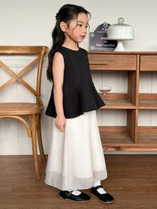 DAZY 2pcs/Set Young Girls Round Neck Sleeveless Ruffle Blouse And Skirt Set - Multicolor - View 3