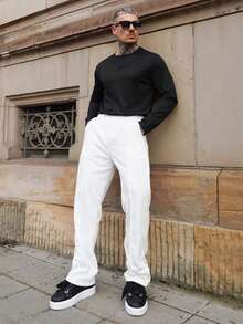 Artur Kramer Pantalones de punto de corte recto y ajuste holgado para hombre, ligeros, de unicolor, casuales, adecuados para primavera, otoño y principios de invierno - Blanco - Ver 5
